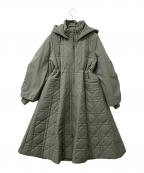 RUIRUE BOUTIQUEルイルエブティック）の古着「キルティングコート2WAYシルエット ミックスステッチ・フーディーパテッドコート」｜グリーン