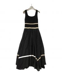 Lily Brown（リリーブラウン）の古着「ワンピース ラインニットドッキングワンピース」｜ブラック×ベージュ