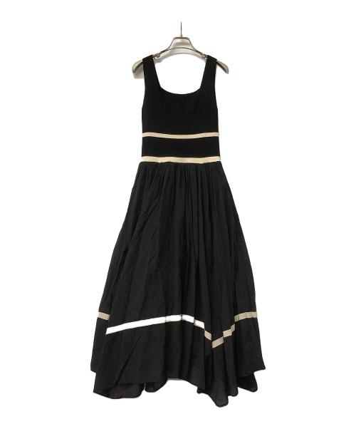 Lily Brown（リリーブラウン）Lily Brown (リリーブラウン) ワンピース ラインニットドッキングワンピース ブラック×ベージュ サイズ:Fの古着・服飾アイテム