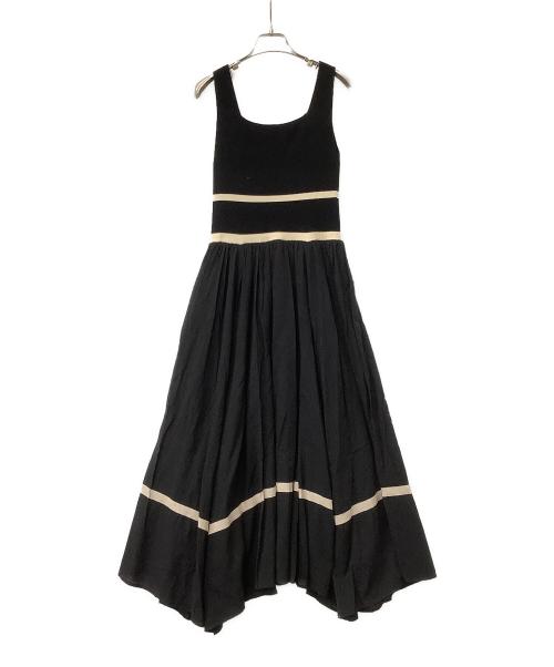 Lily Brown（リリーブラウン）Lily Brown (リリーブラウン) ワンピース ラインニットドッキングワンピース ブラック×ベージュ サイズ:Fの古着・服飾アイテム