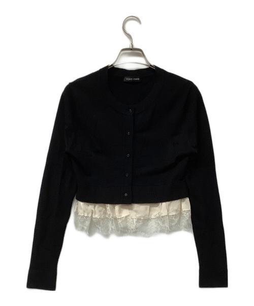 YOKO CHAN（ヨーコチャン）YOKO CHAN (ヨーコチャン) カーディガン 薄手カーディガン 裾レース ボレロ ブラック×ホワイト サイズ:38の古着・服飾アイテム