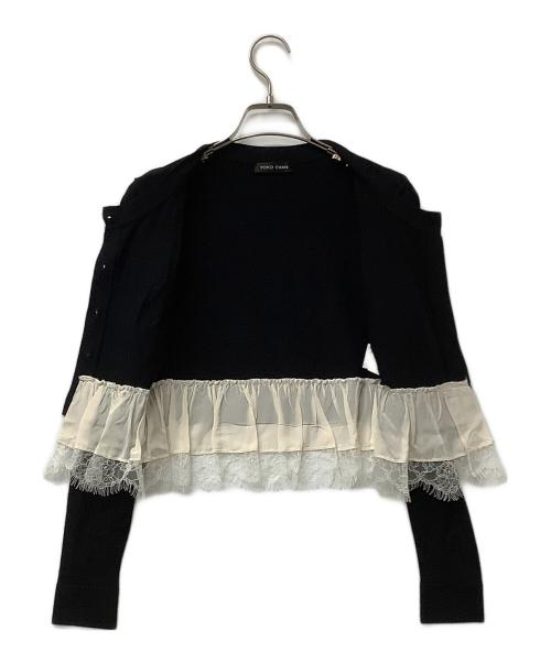 YOKO CHAN（ヨーコチャン）YOKO CHAN (ヨーコチャン) カーディガン 薄手カーディガン 裾レース ボレロ ブラック×ホワイト サイズ:38の古着・服飾アイテム