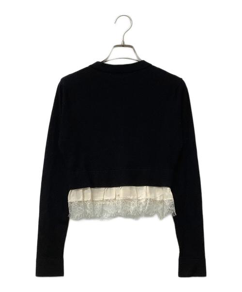 YOKO CHAN（ヨーコチャン）YOKO CHAN (ヨーコチャン) カーディガン 薄手カーディガン 裾レース ボレロ ブラック×ホワイト サイズ:38の古着・服飾アイテム