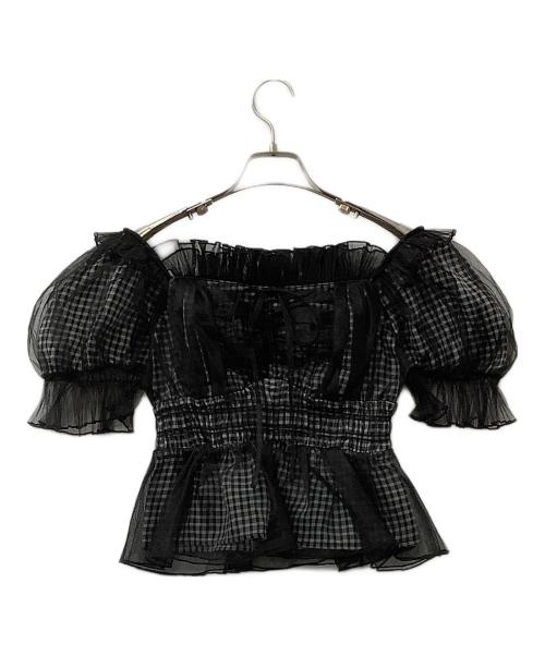 Snidel（スナイデル）Snidel (スナイデル) ブラウス ギャザーフリルオフショルブラウス ブラック×ホワイト サイズ:Fの古着・服飾アイテム