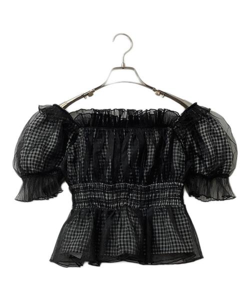 Snidel（スナイデル）Snidel (スナイデル) ブラウス ギャザーフリルオフショルブラウス ブラック×ホワイト サイズ:Fの古着・服飾アイテム