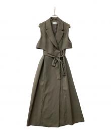 FRAY ID（フレイ アイディー）の古着「ノースリーブワンピース アシメダブルラペルテーラードワンピース」｜オリーブ