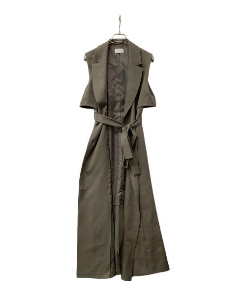 FRAY ID（フレイ アイディー）FRAY ID (フレイ アイディー) ノースリーブワンピース アシメダブルラペルテーラードワンピース オリーブの古着・服飾アイテム