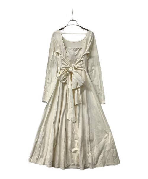 FRAY ID（フレイ アイディー）FRAY ID (フレイ アイディー) 長袖ワンピース バックリボンカットドレス ベージュの古着・服飾アイテム