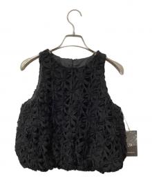 anuans（アニュアンス）の古着「ノースリーブカットソー リボンエンブロイダリーレーストップス」｜ブラック