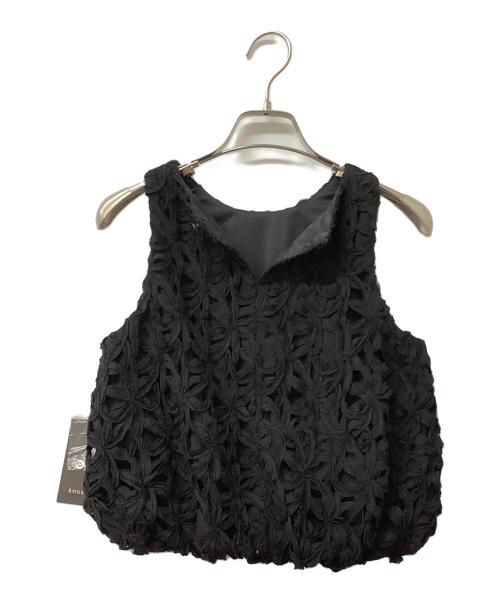 anuans（アニュアンス）anuans (アニュアンス) ノースリーブカットソー リボンエンブロイダリーレーストップス ブラック サイズ:Fの古着・服飾アイテム