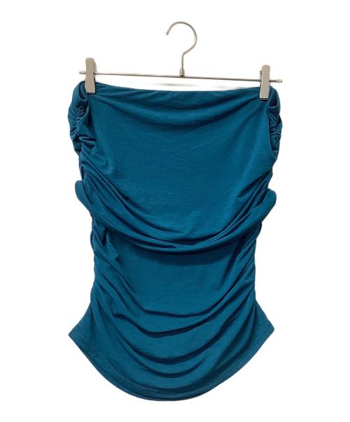 anuans（アニュアンス）anuans (アニュアンス) ノースリーブブラウス シアーオフショルギャザーカットトップス ブルー サイズ:Fの古着・服飾アイテム