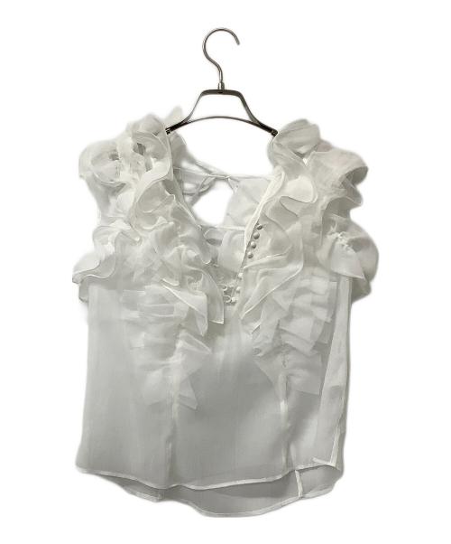 Snidel（スナイデル）Snidel (スナイデル) ノースリーブブラウス Sustainableボリュームフリルブラウス ホワイト サイズ:Fの古着・服飾アイテム
