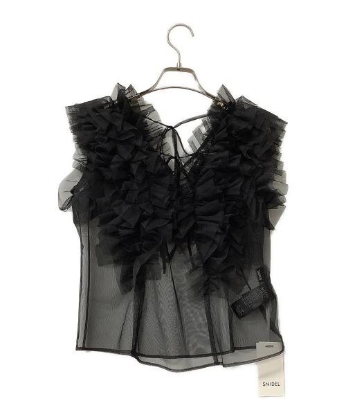 Snidel（スナイデル）Snidel (スナイデル) ノースリーブブラウス Sustainableボリュームフリルブラウス ブラック サイズ:Fの古着・服飾アイテム