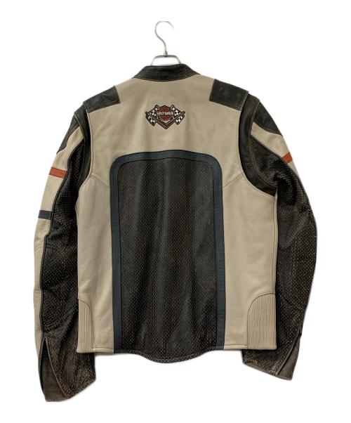 HARLEY-DAVIDSON（ハーレーダビッドソン）HARLEY-DAVIDSON (ハーレーダビッドソン) レザージャケット ベージュ×ブラック サイズ:Mの古着・服飾アイテム