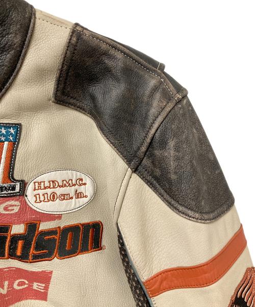 HARLEY-DAVIDSON（ハーレーダビッドソン）HARLEY-DAVIDSON (ハーレーダビッドソン) レザージャケット ベージュ×ブラック サイズ:Mの古着・服飾アイテム