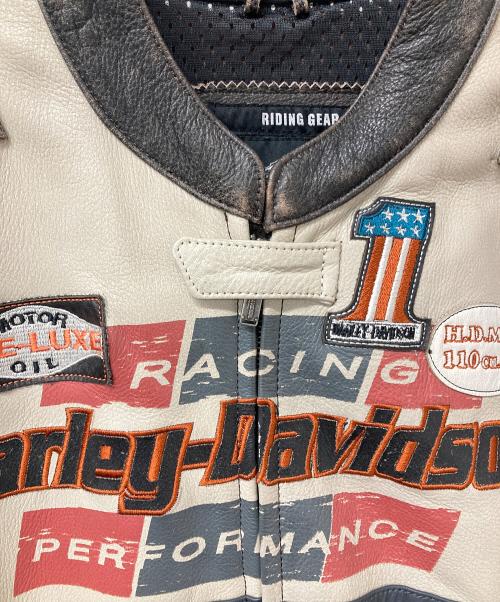 HARLEY-DAVIDSON（ハーレーダビッドソン）HARLEY-DAVIDSON (ハーレーダビッドソン) レザージャケット ベージュ×ブラック サイズ:Mの古着・服飾アイテム