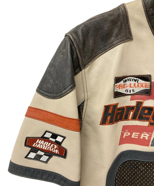 HARLEY-DAVIDSON（ハーレーダビッドソン）HARLEY-DAVIDSON (ハーレーダビッドソン) レザージャケット ベージュ×ブラック サイズ:Mの古着・服飾アイテム