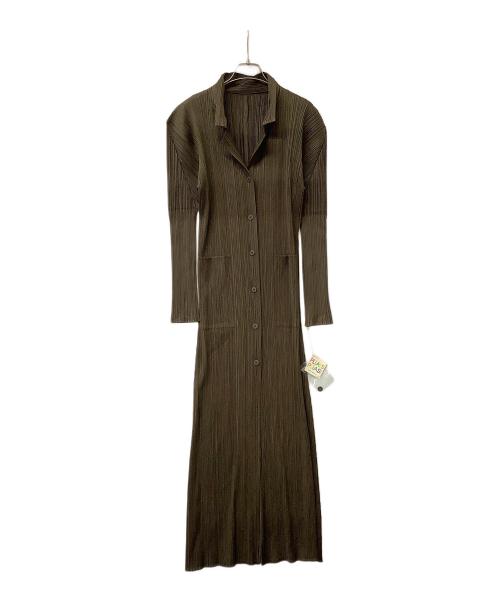 PLEATS PLEASE（プリーツプリーズ）PLEATS PLEASE (プリーツプリーズ) 長袖ワンピース プリーツワンピース ブラウン サイズ:3の古着・服飾アイテム