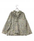 45Rフォーティファイブ・アール）の古着「長袖ブラウス インドカディフラワープリントのカシュクール」｜ホワイト×グリーン