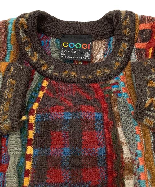 Coogi（クージー）Coogi (クージー) ニット 厚手ニット COOGI柄 3Dニット ブラウン×レッド サイズ:SSの古着・服飾アイテム