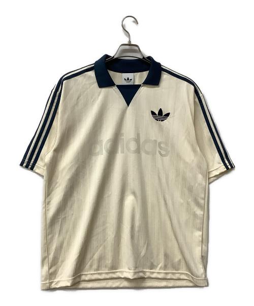 adidas（アディダス）adidas (アディダス) 半袖Tシャツ 襟付きゴーリートップ ホワイト×ブルー サイズ:J Lの古着・服飾アイテム