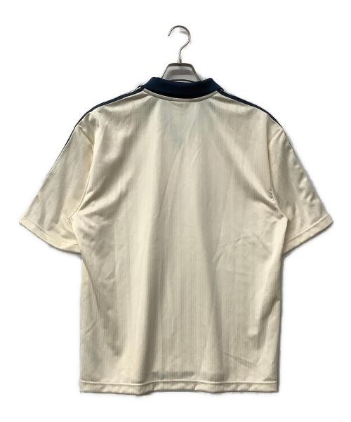adidas（アディダス）adidas (アディダス) 半袖Tシャツ 襟付きゴーリートップ ホワイト×ブルー サイズ:J Lの古着・服飾アイテム