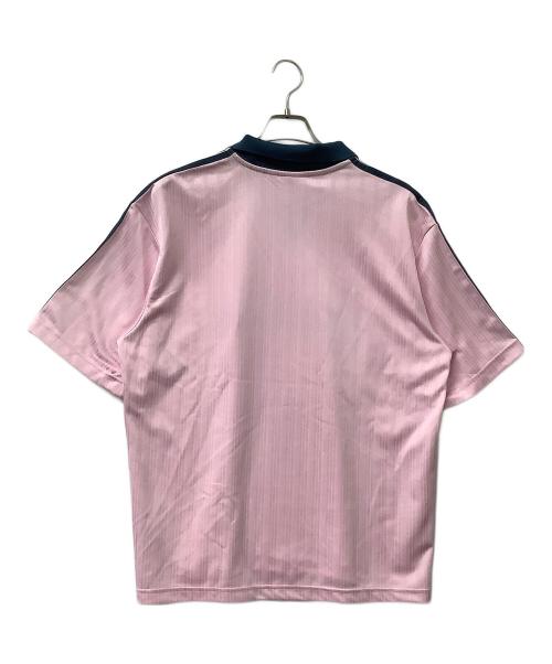 adidas（アディダス）adidas (アディダス) 半袖Tシャツ 襟付きゴーリートップ ピンク×ブルー サイズ:J Lの古着・服飾アイテム