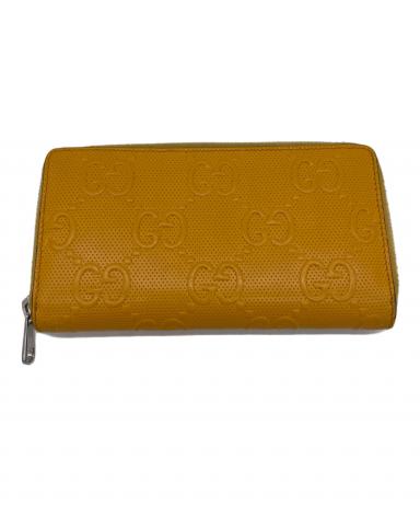 良品　GUCCI ラウンドファスナー　折り財布　シボレザー　スウィング　イエロー 中古・古着通販】GUCCI (グッチ) GG エンボス ラウンドファスナー 長