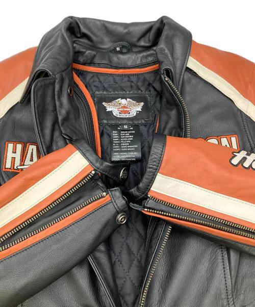 HARLEY-DAVIDSON（ハーレーダビッドソン）HARLEY-DAVIDSON (ハーレーダビッドソン) シングルライダースジャケット ブラック×ブラウン サイズ:Sの古着・服飾アイテム