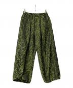 MAISON SPECIALメゾンスペシャル）の古着「パンツ ワッシャージャガードワイドパンツ」｜グリーン