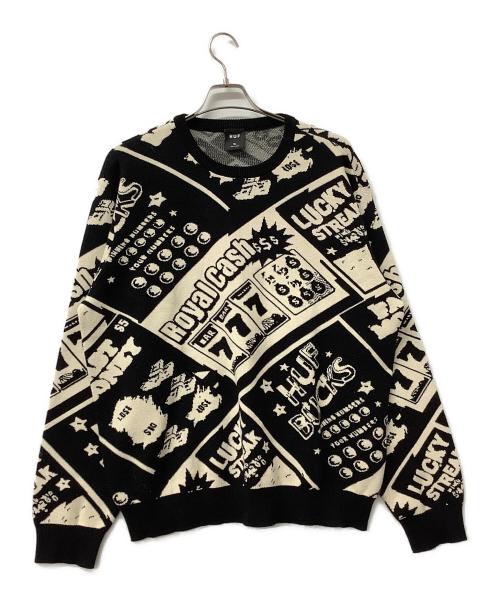 HUF（ハフ）HUF (ハフ) 厚手ニット LUCKY CREWNECK SWEATER ブラック×ベージュ サイズ:XLの古着・服飾アイテム