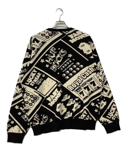 HUF（ハフ）HUF (ハフ) 厚手ニット LUCKY CREWNECK SWEATER ブラック×ベージュ サイズ:XLの古着・服飾アイテム