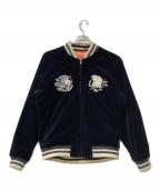 AVIREXアヴィレックス）の古着「スカジャン SOUVENIR COLLECTION FADED VELVETEEN SUKA JACKET AVIREX 50th ANNIVERSARY」｜ネイビー×オレンジ