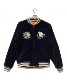 AVIREX（アヴィレックス）の古着「スカジャン SOUVENIR COLLECTION FADED VELVETEEN SUKA JACKET AVIREX 50th ANNIVERSARY」｜ネイビー×オレンジ