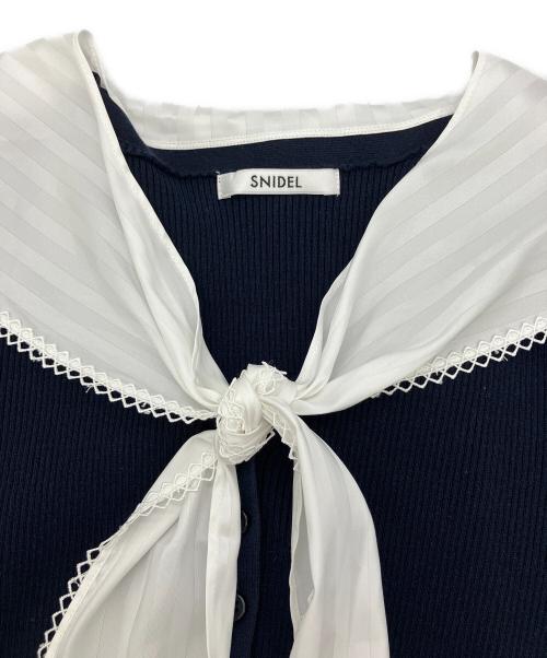 Snidel（スナイデル）Snidel (スナイデル) ニット スカーフブラウスドッキングプルオーバー  ネイビー×ホワイト サイズ:FREEの古着・服飾アイテム