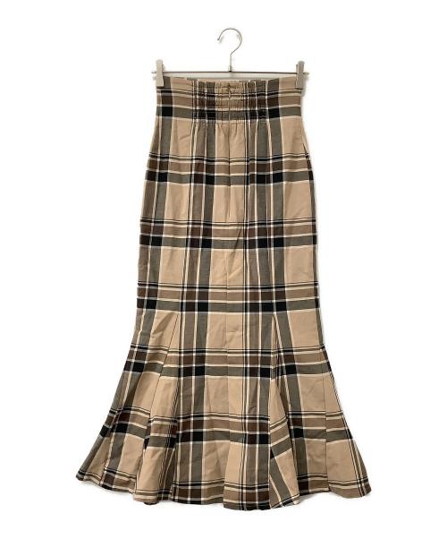 Snidel（スナイデル）Snidel (スナイデル) スカート ハイウエストタイトヘムフレアチェックスカート ブラウン×ブラックの古着・服飾アイテム