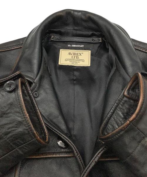 AVIREX（アヴィレックス）AVIREX (アヴィレックス) レザージャケット COWHIDE CARCOAT VINTAGE FINISH AVIREX 50th ANNIVERSARY ブラック サイズ:Mの古着・服飾アイテム
