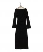 Snidelスナイデル）の古着「ワンピース フロッキーベロアドレープドレス」｜ブラック