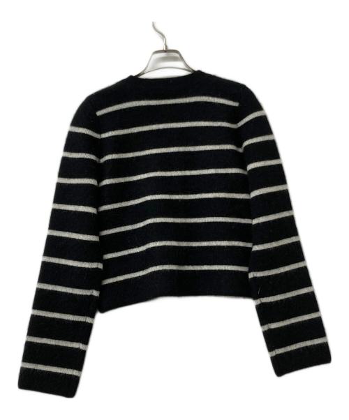 anuans（アニュアンス）anuans (アニュアンス) カシミヤブレンドノーカラーニットジャケット ブラック×ホワイト サイズ:Fの古着・服飾アイテム