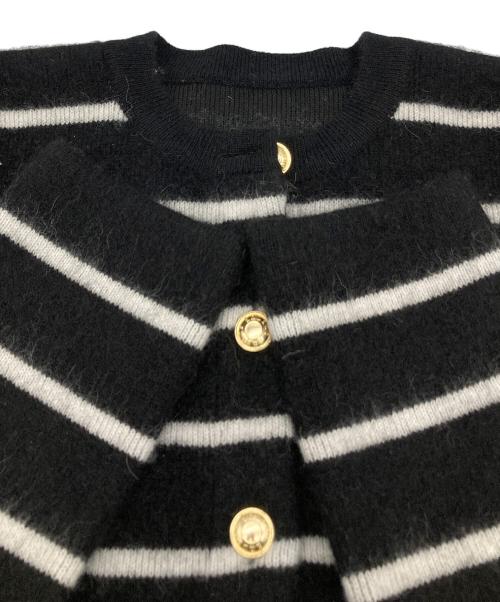 anuans（アニュアンス）anuans (アニュアンス) カシミヤブレンドノーカラーニットジャケット ブラック×ホワイト サイズ:Fの古着・服飾アイテム