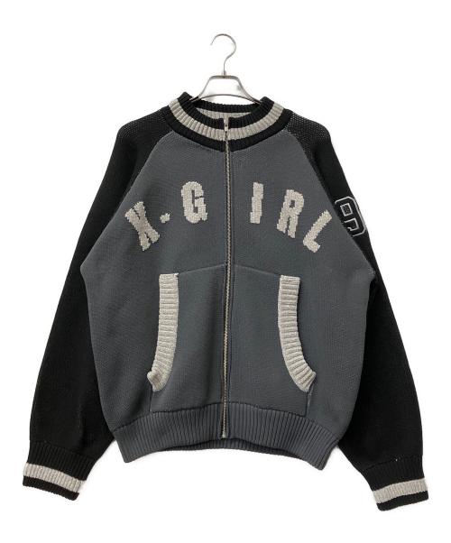 X-GIRL（エックスガール）X-GIRL (エックスガール) ニットジャケット グレー×ブラック サイズ:Sの古着・服飾アイテム