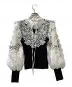 Snidelスナイデル）の古着「薄手ニット レースカラーニットプルオーバー」｜ブラック×ホワイト