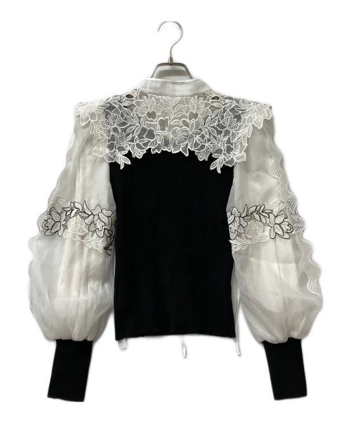 Snidel（スナイデル）Snidel (スナイデル) 薄手ニット レースカラーニットプルオーバー ブラック×ホワイト サイズ:ONE SIZEの古着・服飾アイテム