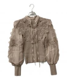 Snidel（スナイデル）の古着「薄手ニット レースカラーニットプルオーバー」｜ブラウン