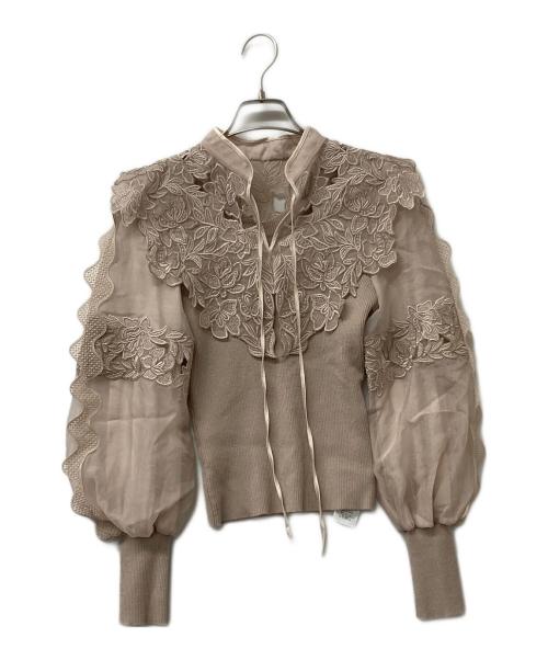 Snidel（スナイデル）Snidel (スナイデル) 薄手ニット レースカラーニットプルオーバー ブラウン サイズ:ONE SIZEの古着・服飾アイテム