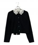 CELFORDセルフォード）の古着「厚手カーディガン デタッチャブルレースカラーカーディガン」｜ブラック×ホワイト