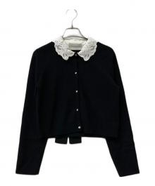 CELFORD（セルフォード）の古着「厚手カーディガン デタッチャブルレースカラーカーディガン」｜ブラック×ホワイト