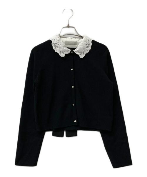 CELFORD（セルフォード）CELFORD (セルフォード) 厚手カーディガン デタッチャブルレースカラーカーディガン ブラック×ホワイト サイズ:38の古着・服飾アイテム