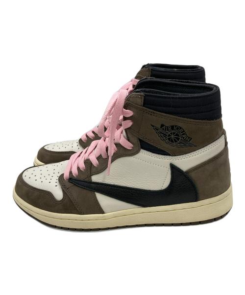 NIKE（ナイキ）NIKE (ナイキ) Travis Scott (トラヴィススコット) スニーカー AIR JORDAN1 Retro High OG TS SP Sail/Dark Mocha  ブラウン×ホワイト×ブラック サイズ:27の古着・服飾アイテム