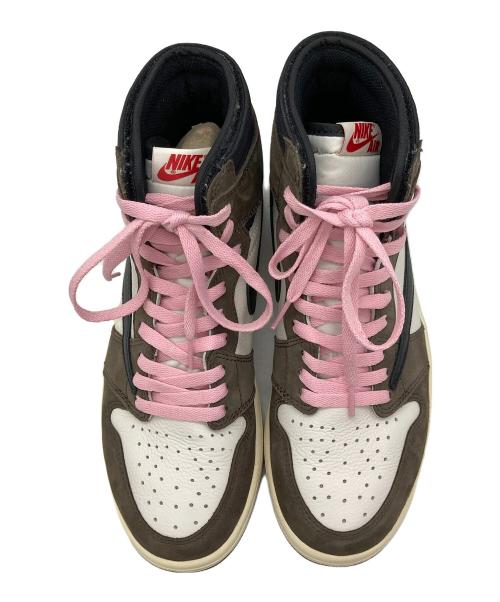 NIKE（ナイキ）NIKE (ナイキ) Travis Scott (トラヴィススコット) スニーカー AIR JORDAN1 Retro High OG TS SP Sail/Dark Mocha  ブラウン×ホワイト×ブラック サイズ:27の古着・服飾アイテム